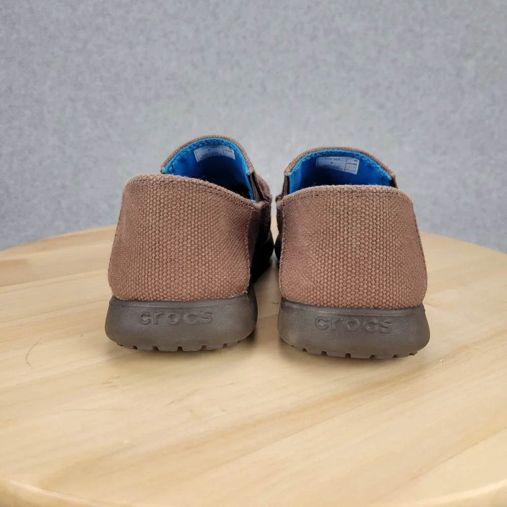 Crocs Santa Cruz Kids Brown Canvas Slip On Loafers Shoes 15576 Size J2‎